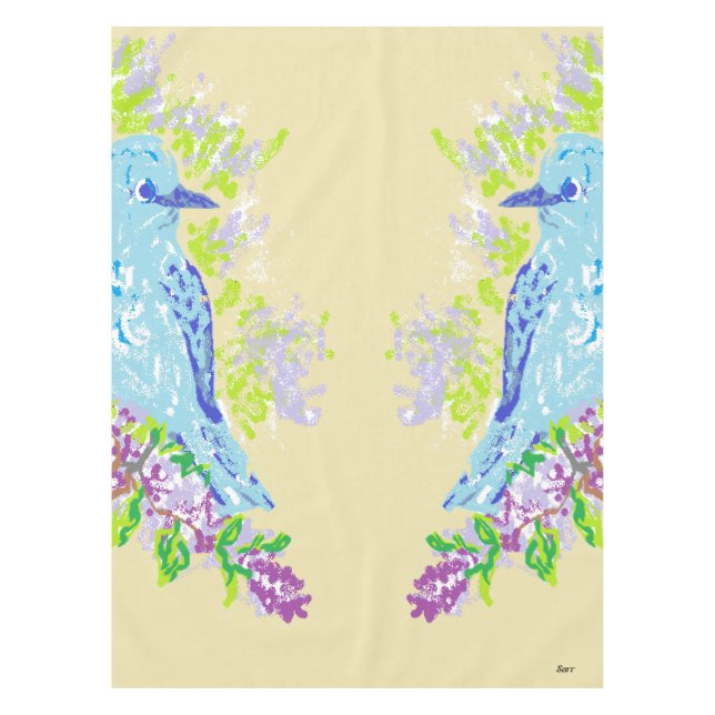 Mantel Tabletas de algodón personalizado, aves azules de  (Anverso)