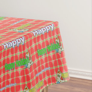 Mantel Tabletas navidades, vacaciones felices Verde Rojo