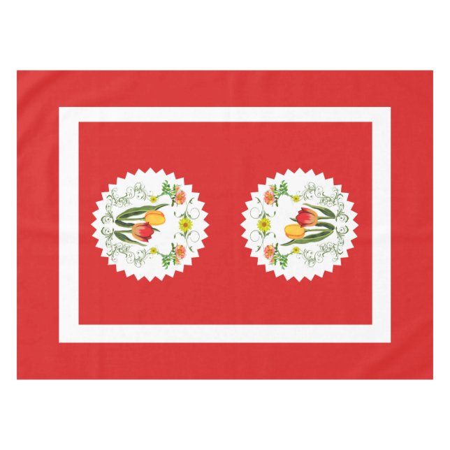 Mantel Tablilla roja de tulipanes de época (Frente (Horizontal))