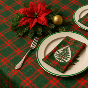 Mantel Tartan de Navidad Rojo Verde Brillo