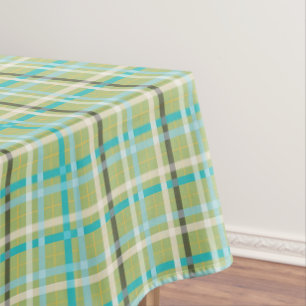 Mantel Tartán en verde, acuático, negro, crema, amarillo