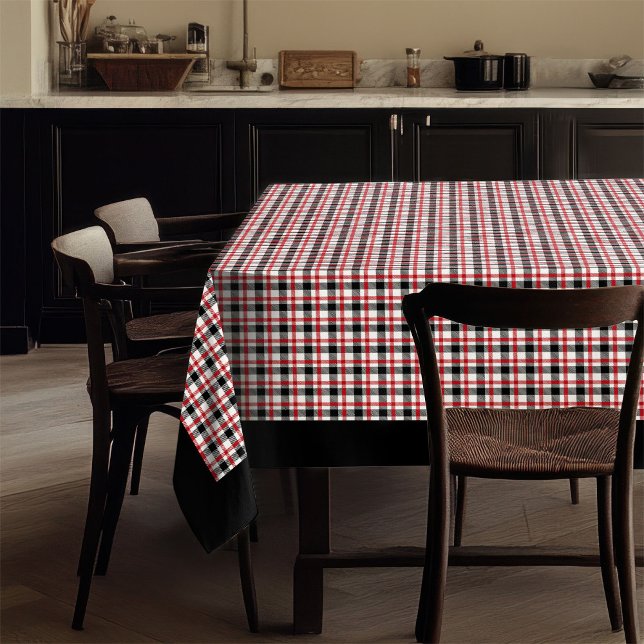 Mantel Tartán tartán negro rojo Tablecloth Acogedor comed (Red Black Tartan Tablecloth Cozy Cabin Dining Style)
