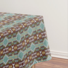 Mantel Taupe Brown Turquoise Aqua Blue Tribal Pattern