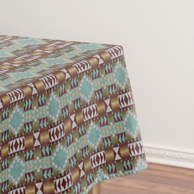 Mantel Taupe Brown Turquoise Aqua Blue Tribal Pattern (In Situ)