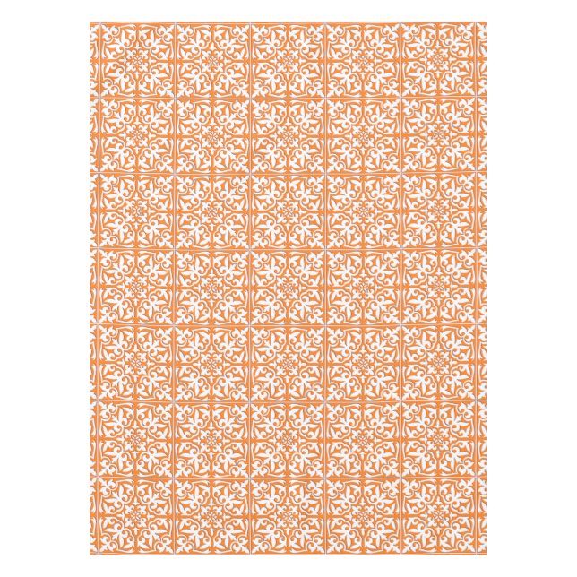 Mantel Teja marroquí - naranja coralino y blanco (Anverso)