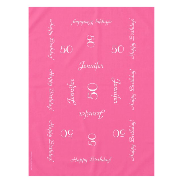 Mantel Tela de mesa 50 cumpleaños personalizada Hot Pink (Anverso)