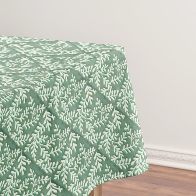 Mantel Tela de mesa con huella foliage verde y blanca (Tablecloth the green and white leaf tile pattern,)