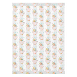 Mantel Tetera rosa con patrón de flores y mariposas