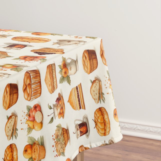Mantel Thanksgiving Tablecloth Decor – Bread, Pie & Coffe (In Situ)