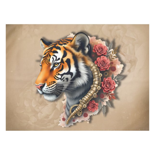 Mantel Tigre de vapor con Ilustracion de Rosas. (Frente (Horizontal))