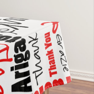 Mantel Tipografía negra roja multilingüe Gracias