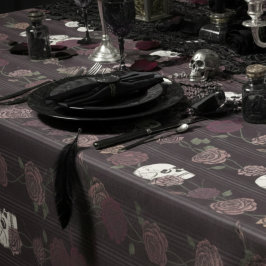 Mantel Tiras góticas de cráneo y rosa de color burdeos os