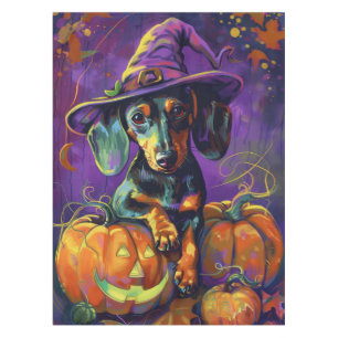 Mantel Tocante Perro Dachshund Bruja Halloween Y Calabaza