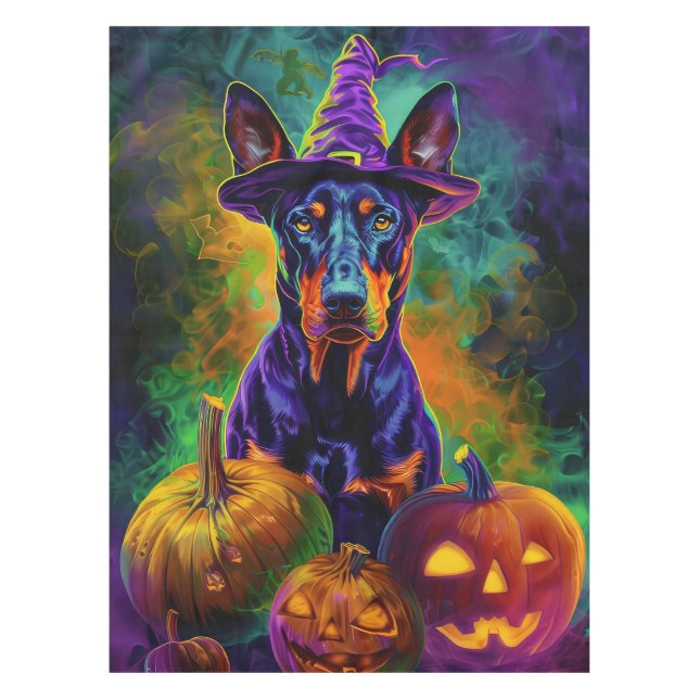 Mantel Tocante Perro Doberman Perro Halloween Bruja Y Cal (Anverso)