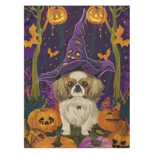 Mantel Tocante Perro Pekingés Bruja Halloween Y Calabaza