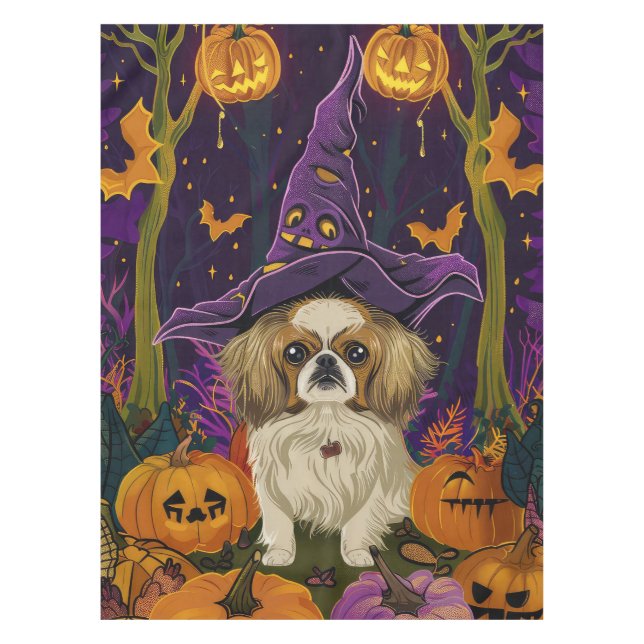 Mantel Tocante Perro Pekingés Bruja Halloween Y Calabaza (Anverso)