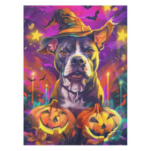 Mantel Tocante Perro Pitbull Halloween Bruja Y Calabaza