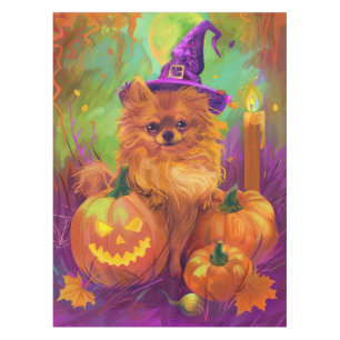 Mantel Tocante Perro Pomeraniano Halloween Bruja Y Calaba