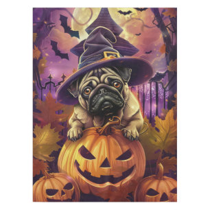 Mantel Tocante Perro Pug Halloween Bruja Y Calabaza