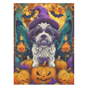 Mantel Tocante Shih Tzu Perro Halloween Bruja Y Calabaza