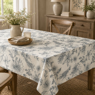 Mantel Toile Botánico de Pájaros Francés Antiguo Rústico