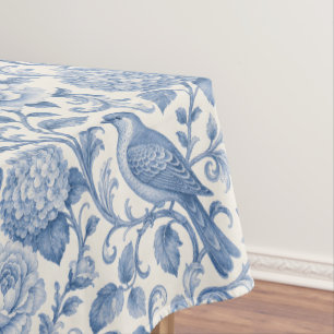 Mantel Toile de Jouy Azul Patrón Floral Francés con Pájar