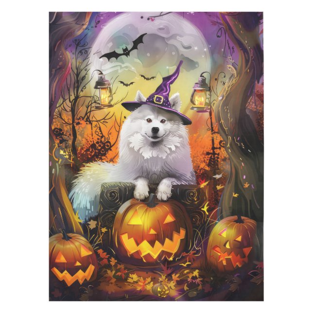 Mantel Tonto Samoyed Perro Halloween Bruja Y Calabaza (Anverso)