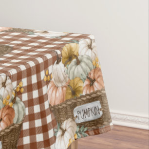 Mantel Torno de Acción de Gracias Pumpkins Brown gingham