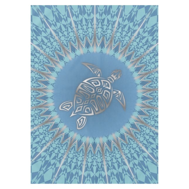 Mantel Tortuga De Mar Azul Plateado Y Mandala (Anverso)