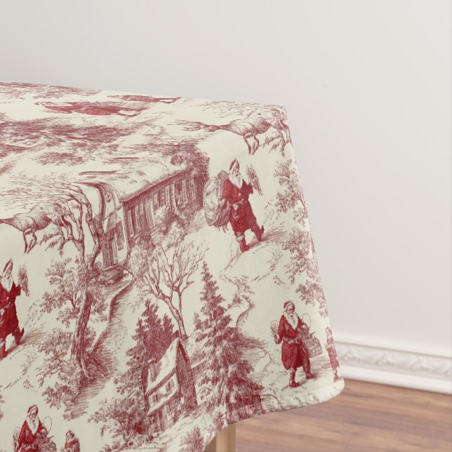 Mantel Traditional Santa Claus Red on Cream Toile De Jouy (In Situ)