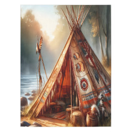 Mantel Tranquila tepee indígena junto a un río sereno