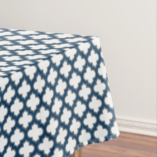 Mantel Trellis azul blanco y naval, Entramado, Quatrefoil