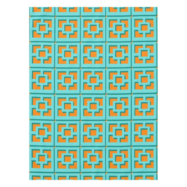 Mantel Trellis Tablecloth retro turquesa y Naranja (Anverso)