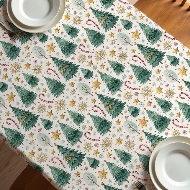 Mantel Trendy Christmas trees earthy tone Xmas tablecloth (Trendy Christmas trees earthy tones Xmas tablecloth)