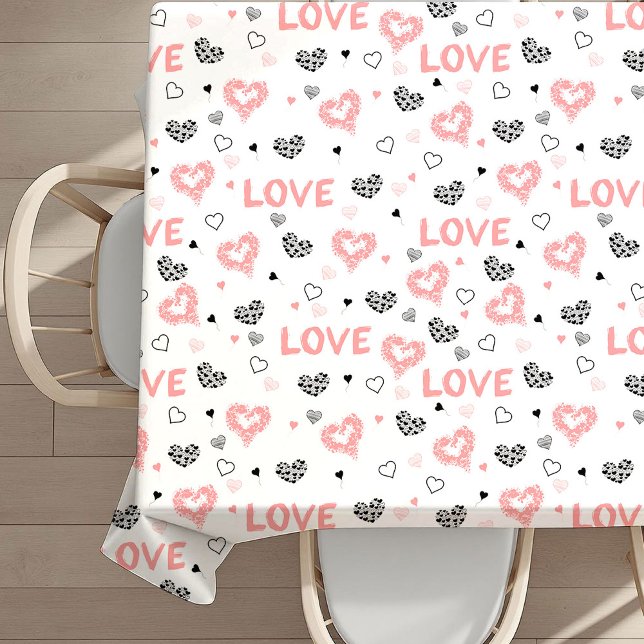Mantel Trendy Sketch Style Heart Love Lettering Valentine (Sketch Style Hearts Love Lettering Valentine Tablecloth)