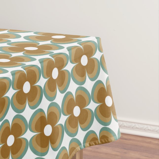 Mantel Trendy Teal Caramel Retro Groovy Flowers Seamless (In Situ)