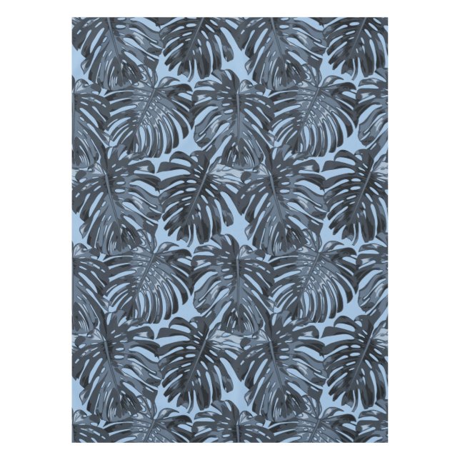 Mantel Tropical Dark Blue Monstera Jungle Leaves (Anverso)