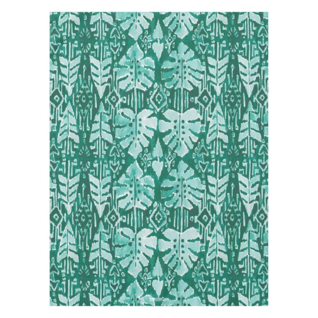 Mantel Tropical tribal verde hawaiano de la SELVA IKAT (Anverso)