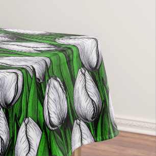Mantel Tulipanes blancos con hojas verdes