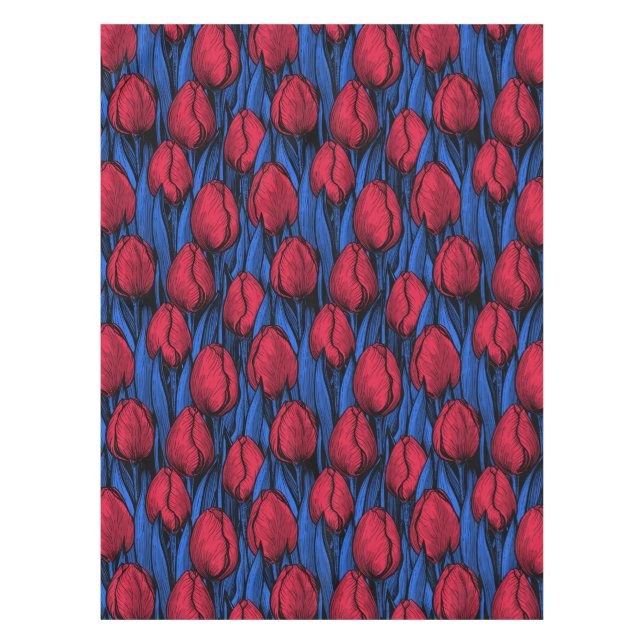 Mantel Tulipanes en rojo y azul (Anverso)