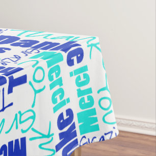 Mantel Turquesa azul multilingüe Gracias Tipografía
