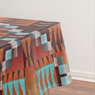 Mantel Turquesa Azul Oxidado Naranja Rojo Marrón Arte Tri