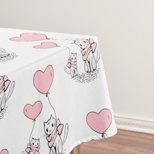 Mantel Valentine's Day Tablecloth Cat Pink Hearts  (In Situ)