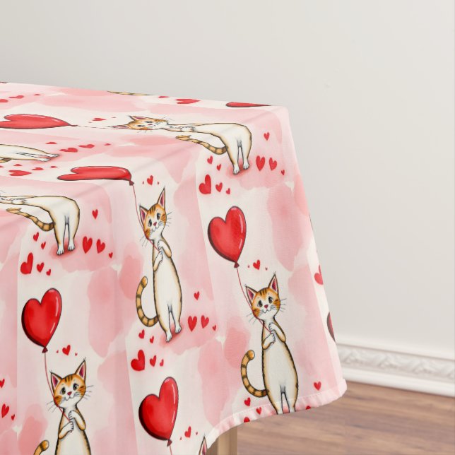Mantel Valentine's Day Tablecloth Cat Red Hearts  (In Situ)