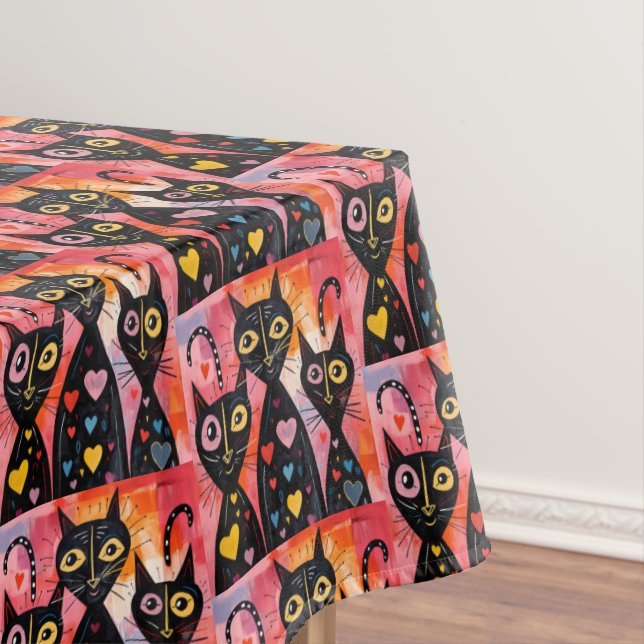 Mantel Valentine's Day Tablecloth Cat Red Hearts  (In Situ)