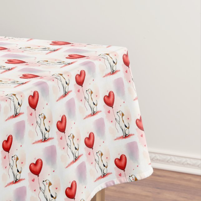 Mantel Valentine's Day Tablecloth Dog Red Hearts  (In Situ)