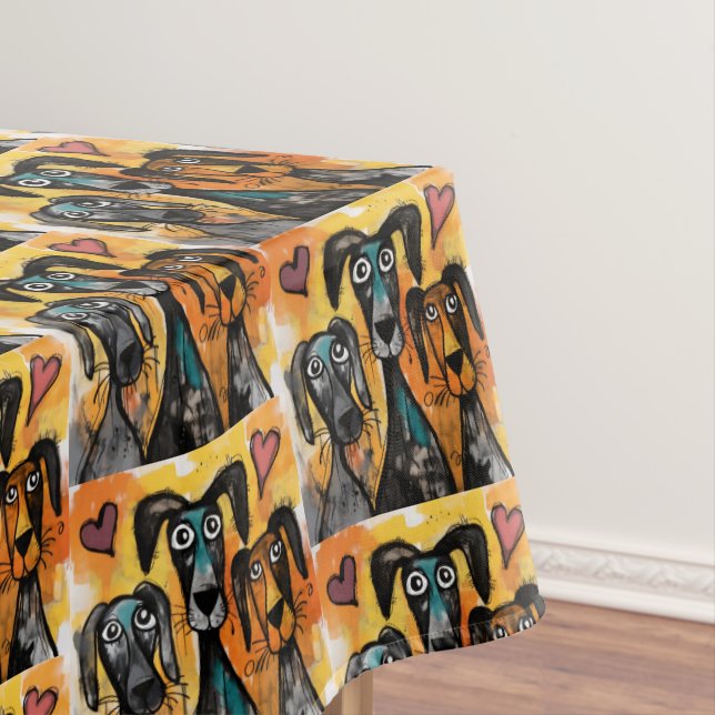 Mantel Valentine's Day Tablecloth Dog Red Hearts  (In Situ)