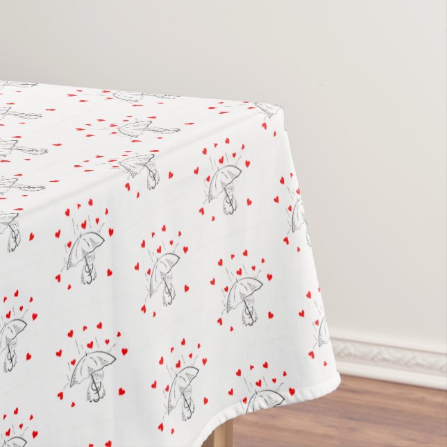 Mantel Valentine's Day Tablecloth Umbrella Red Hearts  (In Situ)
