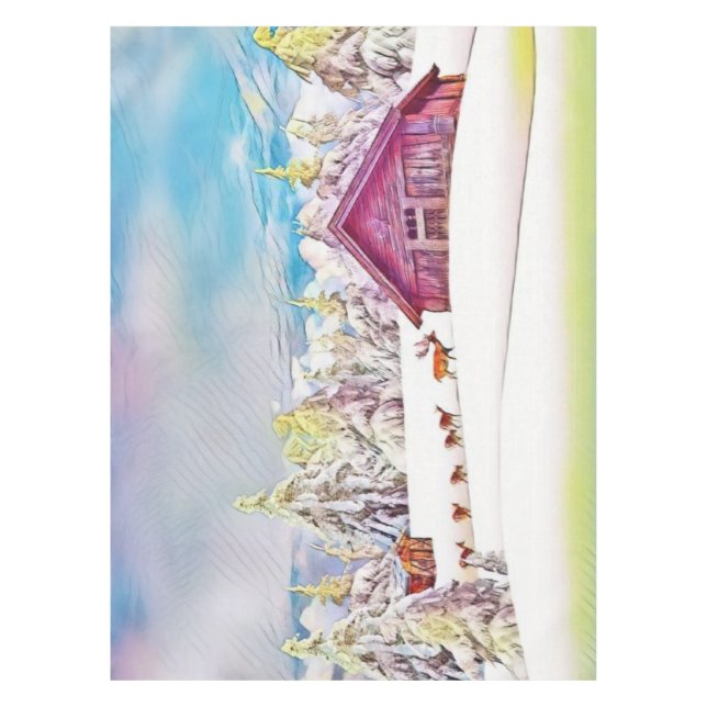 Mantel Vegetación de invierno Reindeer y acuarela de cabi (Anverso)