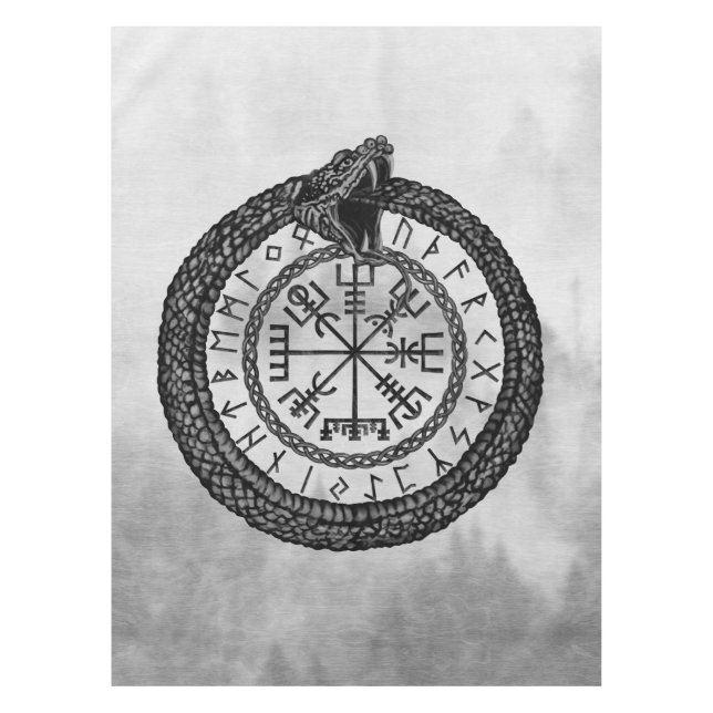Mantel Vegvisir con Ouroboros y las runas - grayscale (Anverso)
